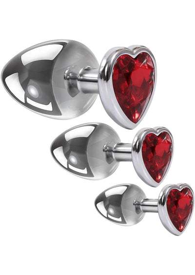 wholesale adulttoys Anal Adam and Eve Three Hearts Gem Anal Plug Kit (3 Piece Set) – Red