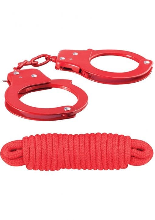 wholesale adulttoys bondage gear Sinful Metal Cuffs With Keys And Love Rope Red