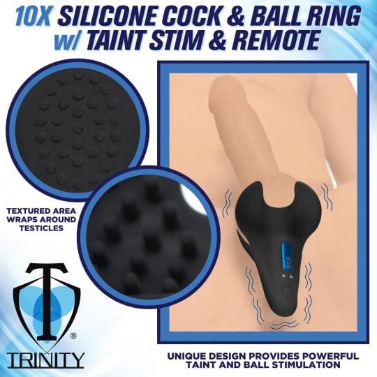 sex toy distributing.com cock ring 10X Vibrating Silicone Cock Ring with Taint Stim and Remote