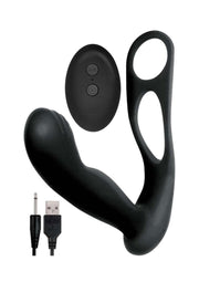 wholesaleadulttoys cock ring Butts Up Rechargeable Silicone Prostate Massager with Scrotum and Cock Ring – Black