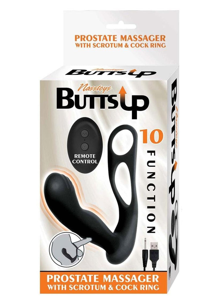 wholesaleadulttoys cock ring Butts Up Rechargeable Silicone Prostate Massager with Scrotum and Cock Ring – Black