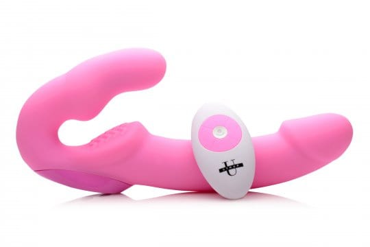 sex toy distributing.com vibrator Silicone Strapless Strap On With Remote- Pink